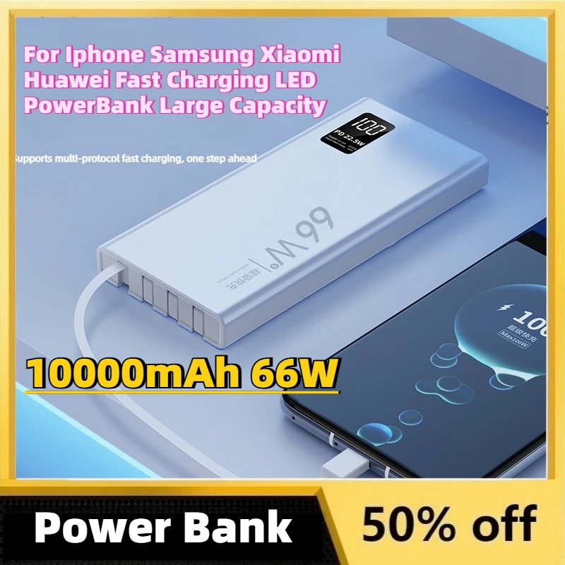 

High-Performance New 10000mAh 66W Power Bank for Iphone Samsung Xiaomi Huawei Fast Charging LED PowerBank Large Capacity