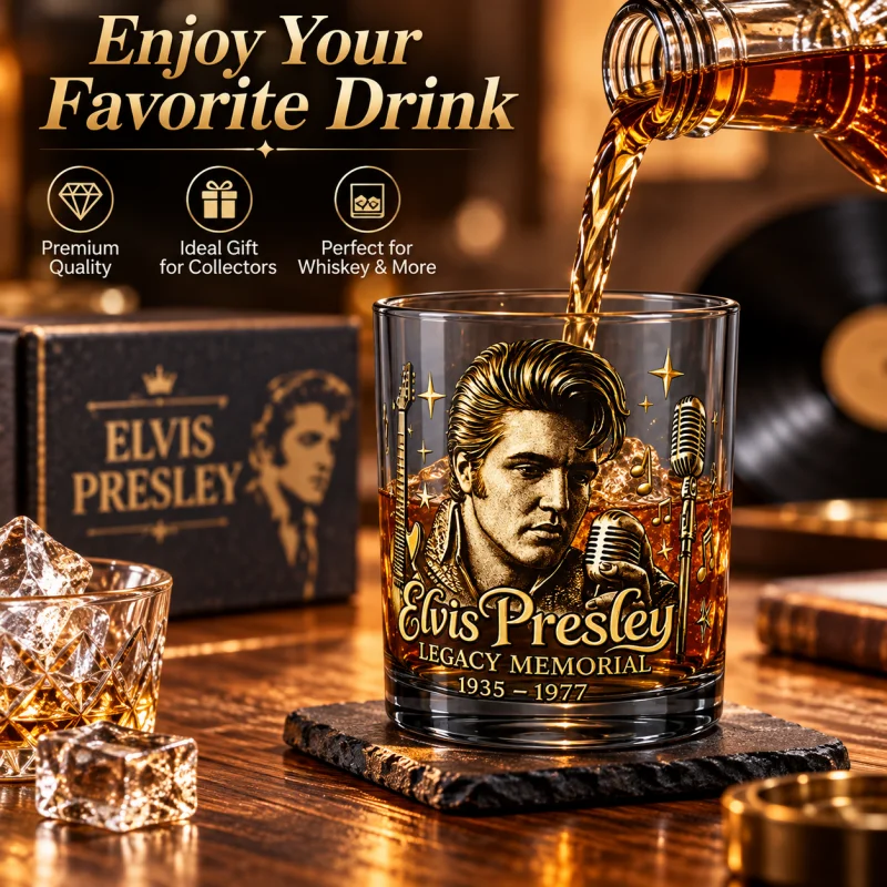Elvis Presley Whiskey Glass 350ml Smoky Blue Glass Tumbler Vintage Rock Music Theme Collectible Drinkware