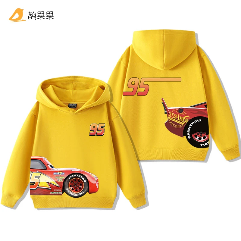 سويت شيرت بقلنسوة مطبوع عليه Cars Lightning McQueen Fun للأطفال والأولاد والبنات للخريف والشتاء كاجوال أنيق دافئ بقلنسوة للطلاب
