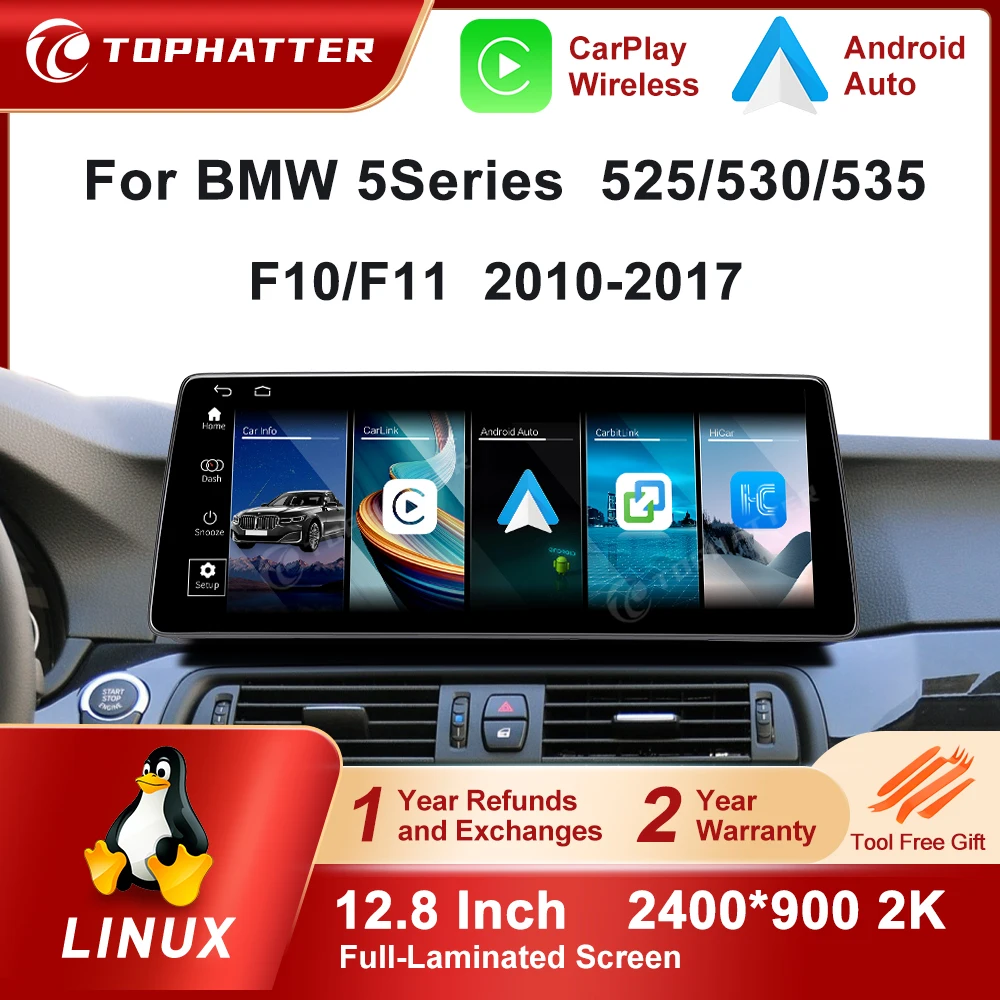 

12.8 CarPlay For BMW 5 Series F10 F11 525 530 535 Car Radio 2K Screen LInux Multimedia Player Navi Head Unit 360