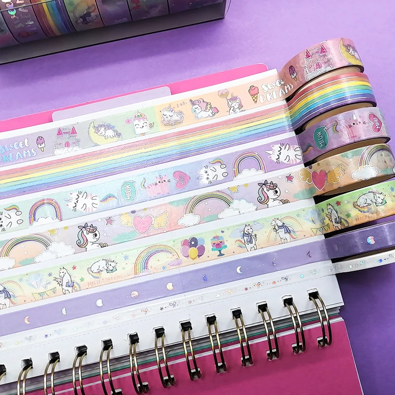 Imagem -05 - Bonito Washi Tapes Unicórnio Scrapbooking Suprimentos Fita Adesiva Diário Fita Adesiva Decorativa Papelaria Kawaii Washitape 16rolls