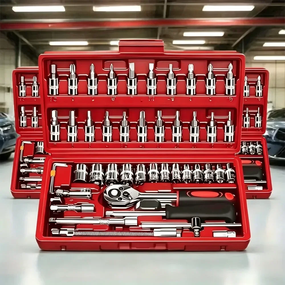 46Pcs Socket Wrench Set Ratchet Screwdriver Bit Kit Auto Repair Hand Tool Set for Bicycle Maintenance Household MechanicalRepair