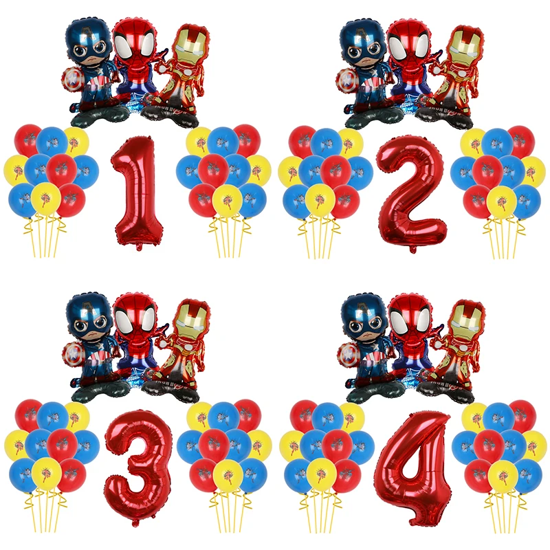 1set Marvel Cartoon Spiderman Party Red Number Balloon Set Kids Boys Birthday Party 1 2 3 4 5 6 7 8 9th Balloon Decoration