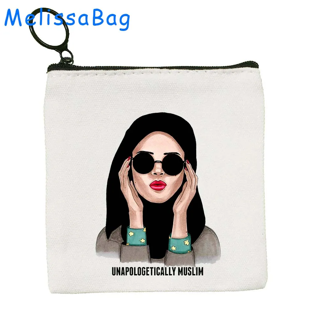 ARABIC WOMAN Dubai Hijab Muslimah Girl Hijabi Flower MUSLIM CROWN Canvas Bag Coin Purse Key Case Storage Bag Wallet Zipper Pouch