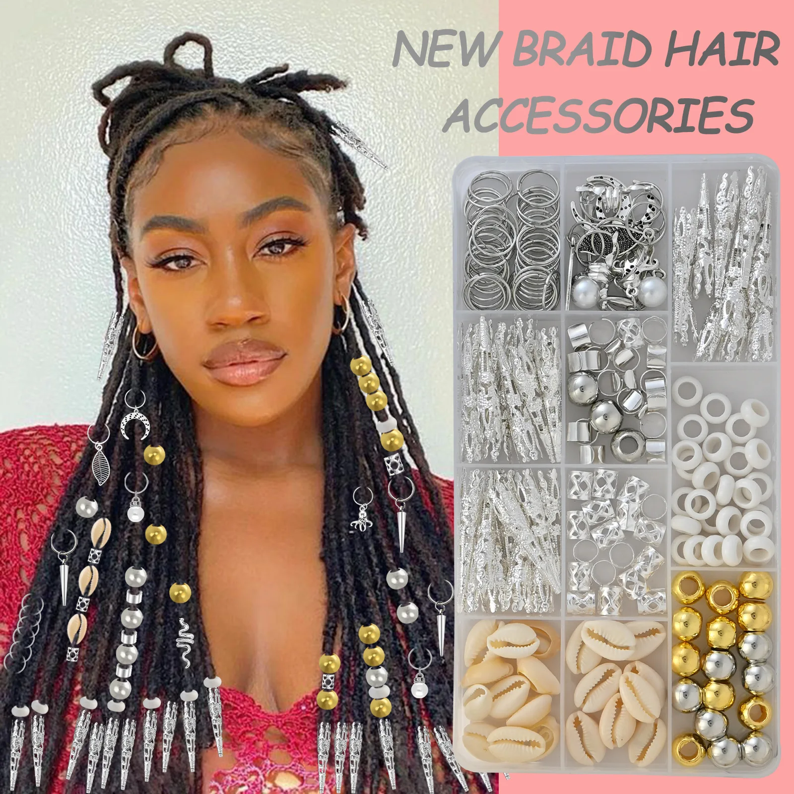 

Braid Beads Hair Accessories 200pcs Metal Alloy Extension Rings Dreadlock Locs Jewelry Beads Stringing Tool Kit for Women DIY