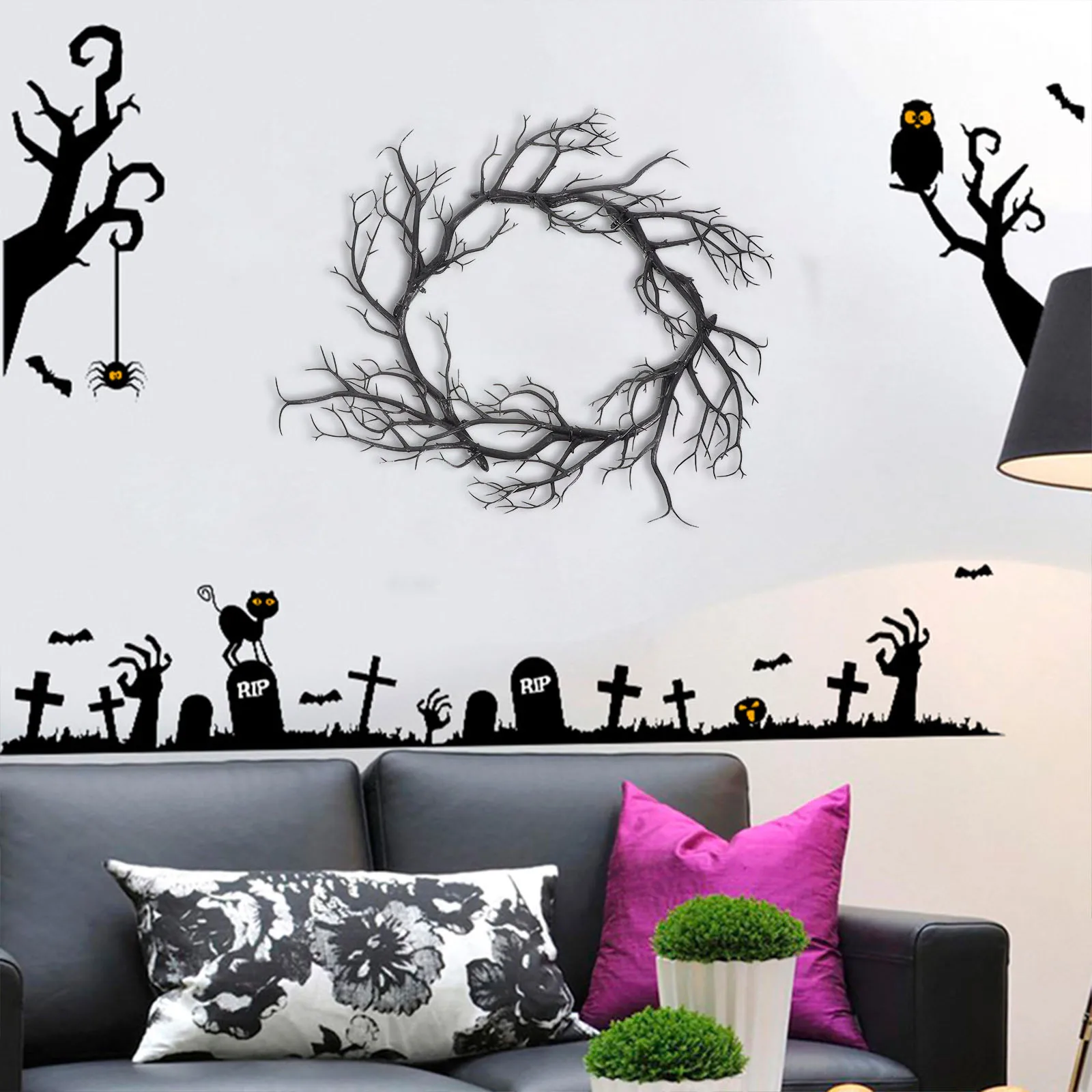 

Fake Twig Halloween Wreath For Front Door Decorative Hanging Ornament Party Supply Festival Home Decoration Wall Wreath