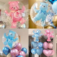 24Inch Transparent Bobo Blue Pink Bear Foil Balloons Kids Birthday Party Balloon Decoration Gender Reveal Baby Shower Supplies