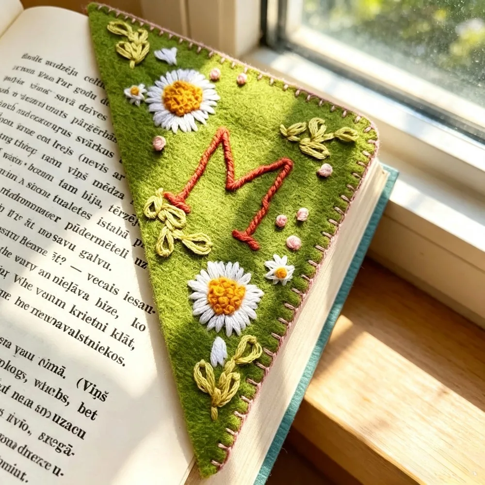 Vintage Country Floral Embroidered Alphabet Letter Bookmark, Fabric Page Marker Cute Stationery Accessory for Journalers & Book Lovers