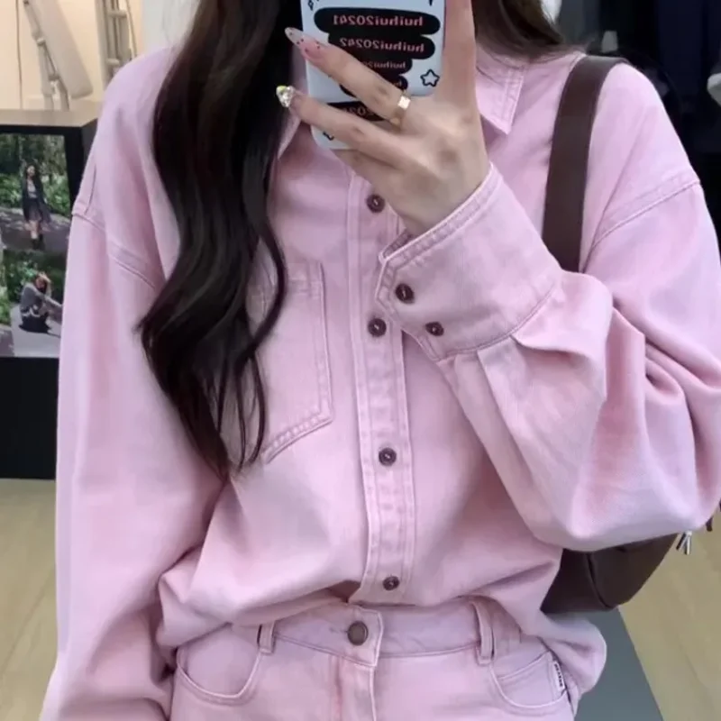 

Весенне-летний новый джинсовый костюм-рубашка для женщин, модная уникальная высококачественная юбка, комплект из двух предметов