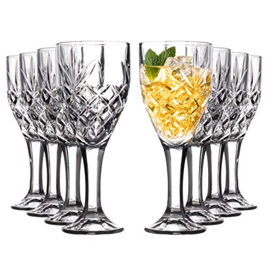 

Wine Glasses Goblet Glassware Set of 8, 10oz, Tumbler Glasses, Decorative Chalice Kinsley Design for Beer, Liquor, Wine, Water,