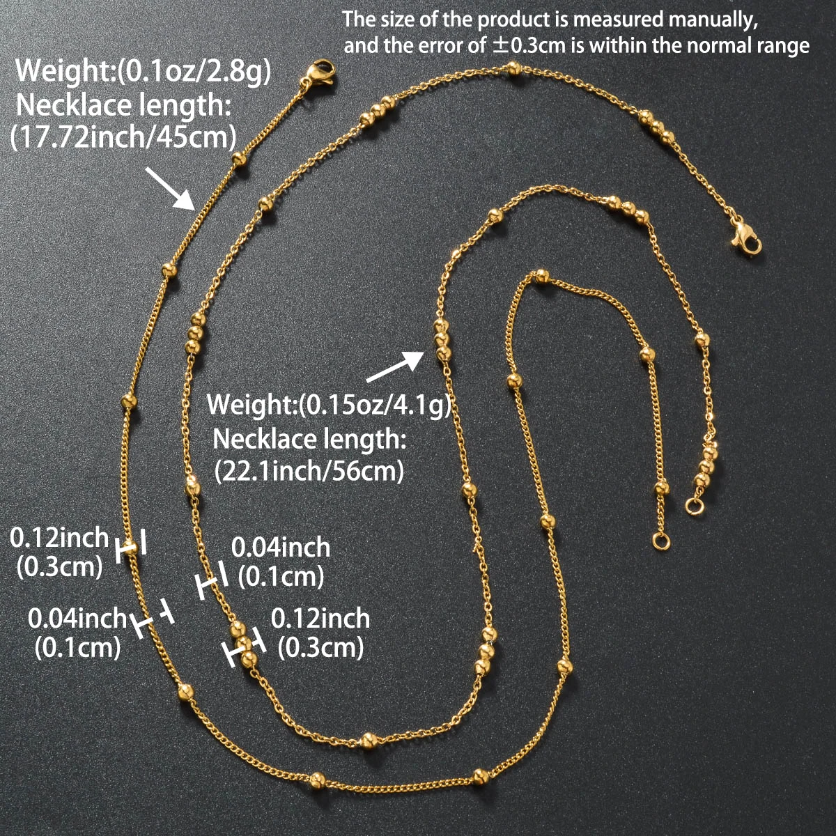 Dainty Bead Necklace 18K Gold Plated Stainless Steel Chain Minimalist Neck Unisex Accessory For Women Casual Daily Dating Party