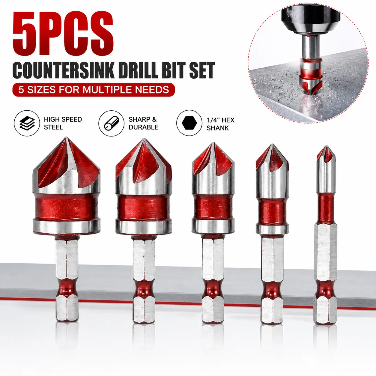 5 PCS Countersink Drill Bit Set1/4