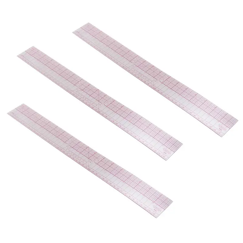 Superior-3X Drawing Tool Squares Angles Parallel Line Soft Plastic Metric Ruler Clear Pink