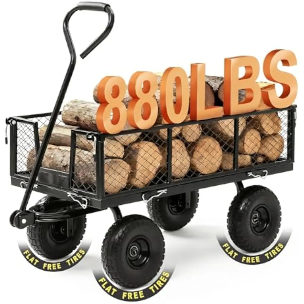 880 Lbs Heavy Duty Steel Garden Cart with Removable Mesh Sides, Utility Wagon with 10 Inch Solid Tires for Yard Lawn Farm