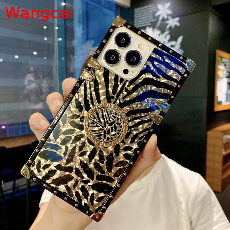Luxury Gold Leopard Feather Phone Case for Honor 50 30 V30 20 Pro 30S 9X 20i 10i Glitter Ring Holder Stand Cover