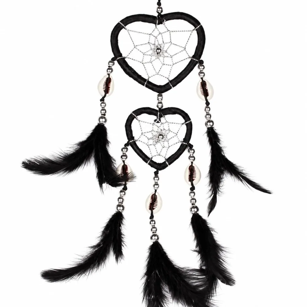 15.75inch Dream Catcher Wall Decor Heart-Shaped Black Handmade Dream Catcher Boho Aesthetic Net Craft Hanging Dream Catcher