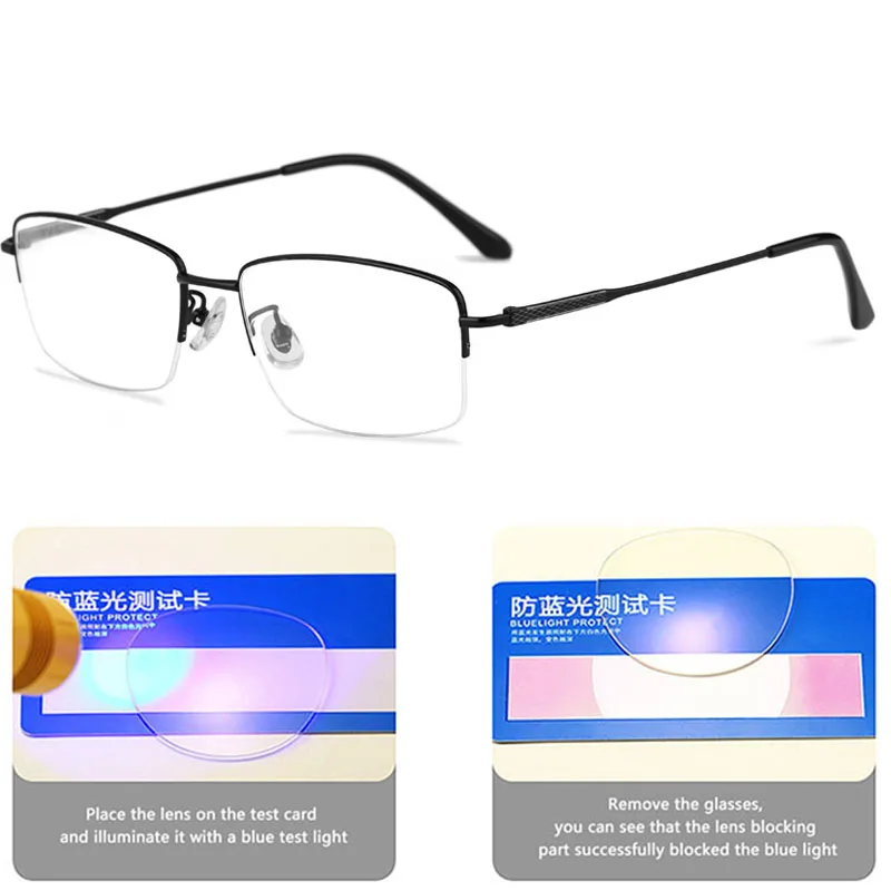 Meekleurende Leesbril Mannen Business Blue Blokkeren Licht Brillen Vrouwen Optische Computer Bril Verziendheid Half Frame Zwart