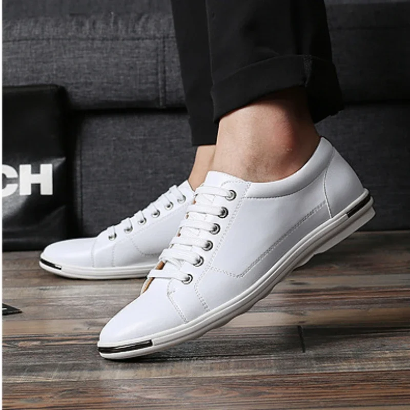 Leather PU white sneakers 2024 plus size 48 men\'s leather shoes simple designer men\'s shoes breathable classic lace up sneakers