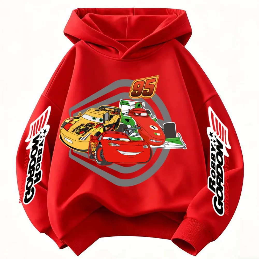 

Fun Car Lightning McQueen Print Children Hooded Sweatshirt BoyGirl Autumn Winter Daily Outdoor Casual Loose Warm Soft Sportswear