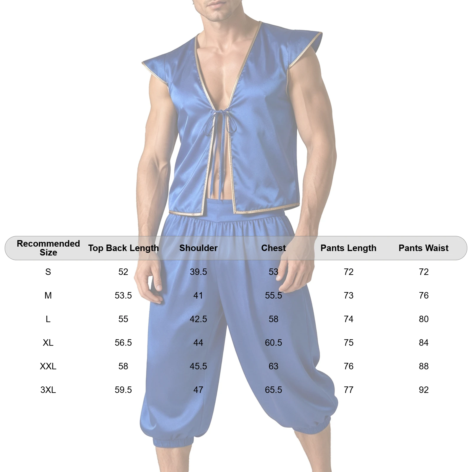 Men Arabian Prince Cosplay Outfit Fly Sleeve Metallic Trim Satin Vest with Short Pants for Halloween Carnival Medieval Costume - view 6