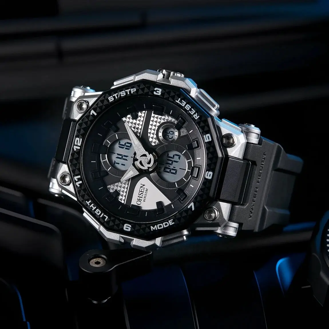 

Fashion Trendy Sports Men's Electronic Watch LED Light Analog Digital Dual Display Calendar Multifunctional Watch reloj hombre