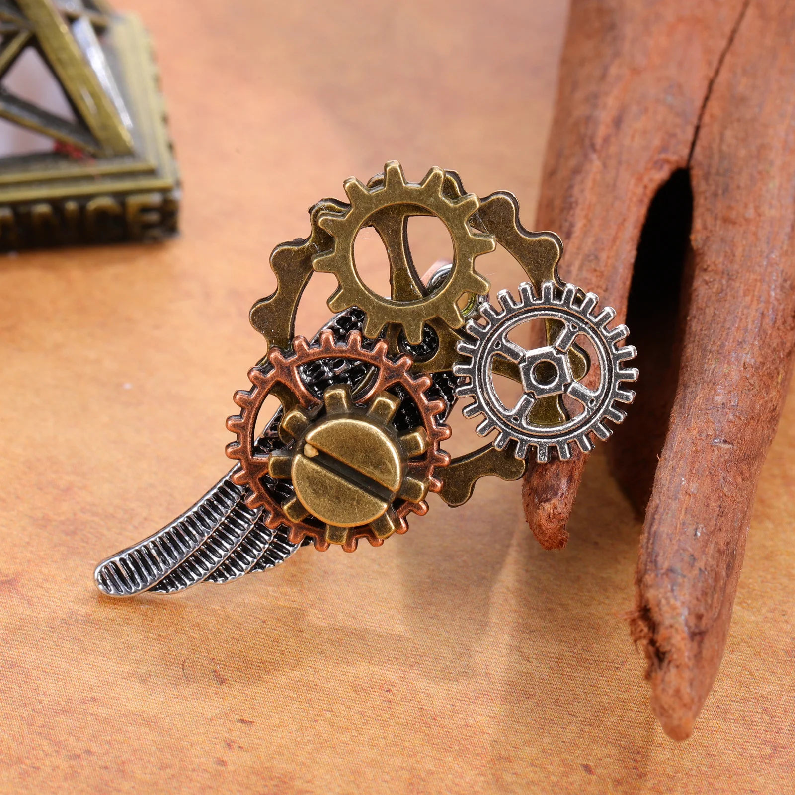 

2Pcs Gear Wing Rings Vintage Punk Finger Jewelry Creative Metal Alloy Durable Gift for Men Women Vintage Rings