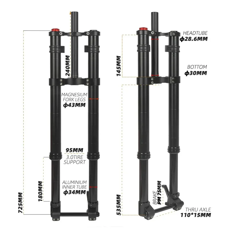 2024HIMALO Double Shoulder Inverted Suspension Boost Fork for 26 27.5in MTB Thru Axle 110*15mm Rebound Adjustment Fat Tire 3.0