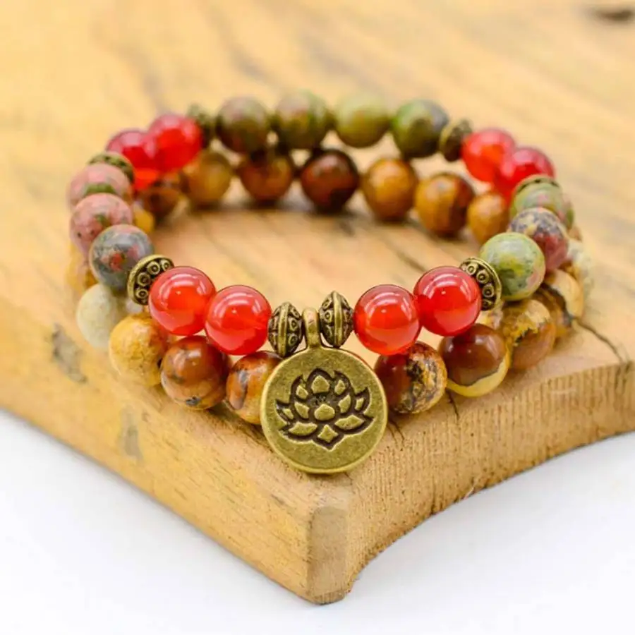 2pcs Handmade natural stone bead bracelet set ,men's cuff button bracelet,Ramadan prayer bead,women's meditation,holiday gift