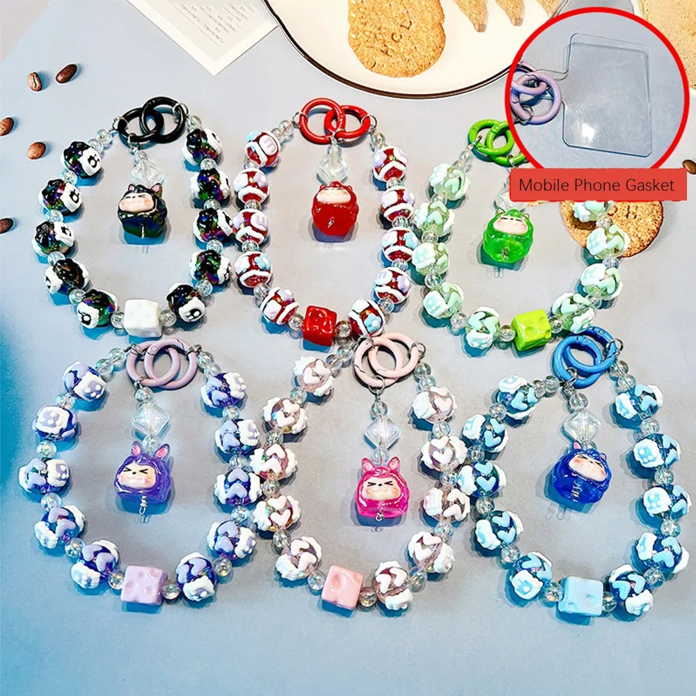 Colgante para teléfono móvil con cuentas de gato acrílico antipérdida, cadena para bolso, nuevo