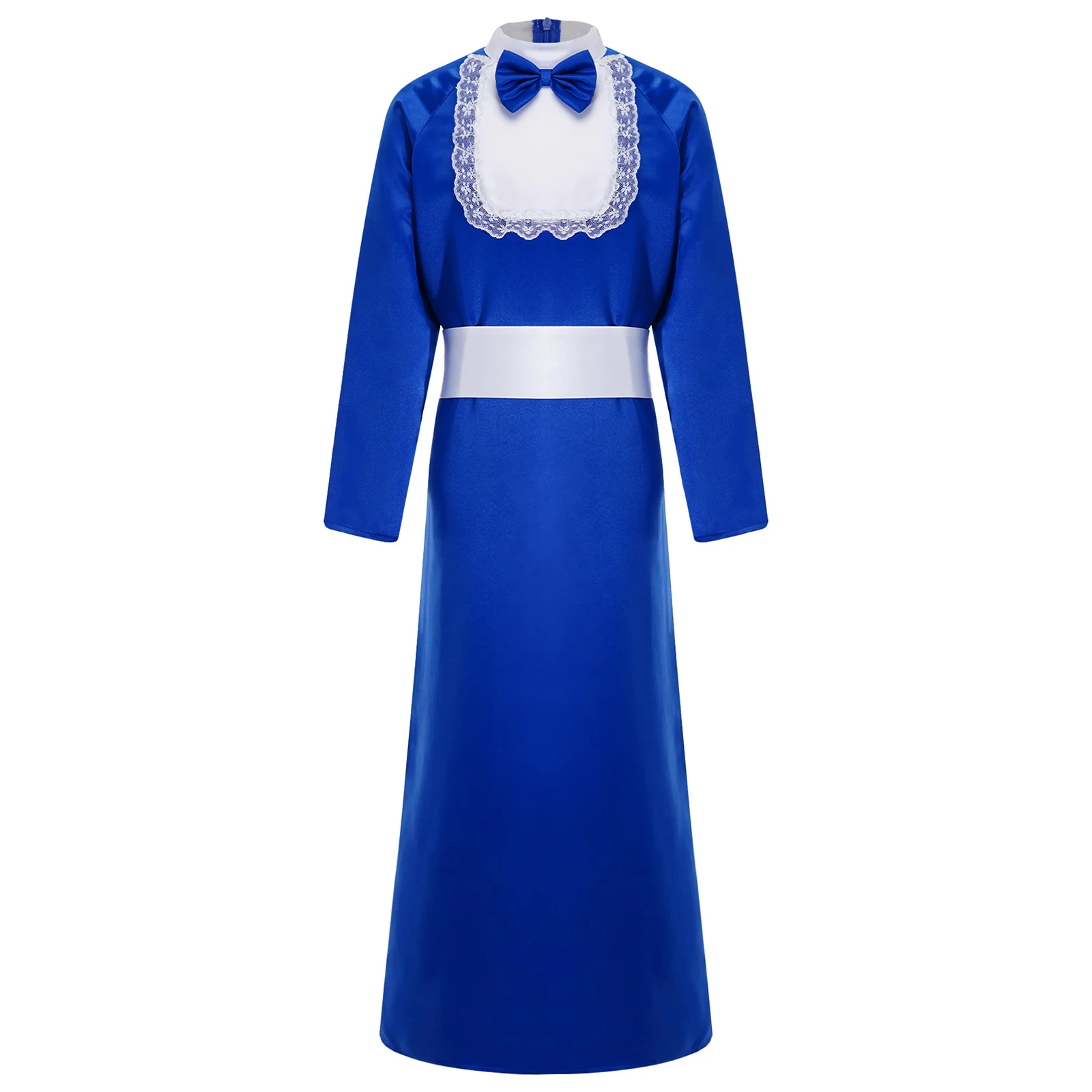 Kids Girls Boys Graduation Outfit Choir Robe for Church Event Performance Long Sleeve Lace Trim Bow Zipper Dress with Belt Robe