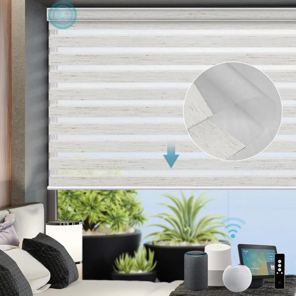 

Моторизованные рулонные шторы «Зебра» с ламбрекеном, 85% затемнение, день/ночь, с дистанционным управлением, 16-110 Вт, белые