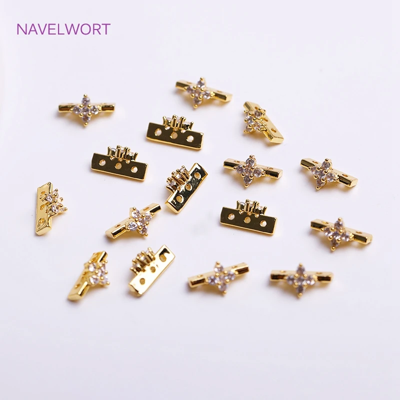 18K Gold Plated Inlaid Zircon Flower Shape Beads Separators Connector 2/3 Hole Separators For Beads Necklace Making Findings