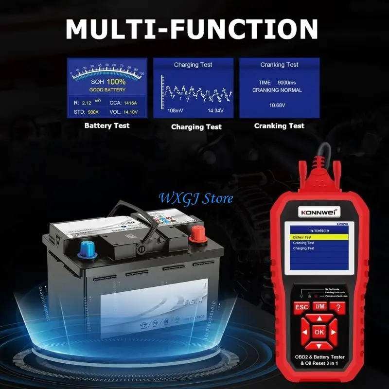 

37JE KW890 Сброс масла OBD2 Scanner Professional Car Battery Tester Проверка двигателя.