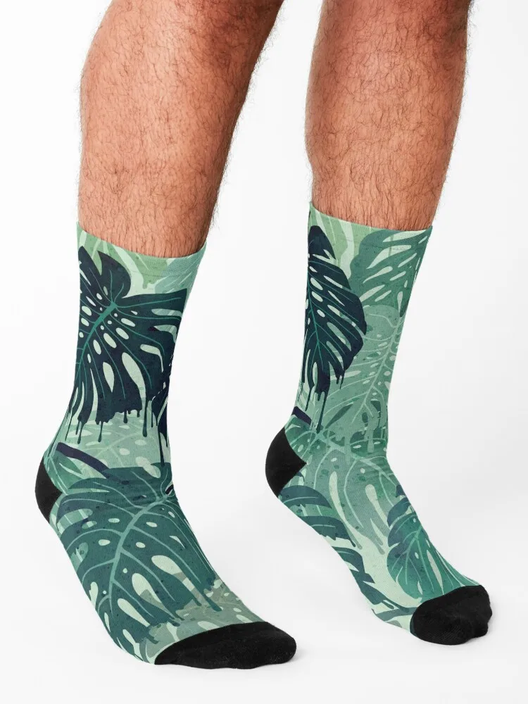 Monstera Melt (in Green) Socks aesthetic christmas gifts Stockings man japanese fashion Socks For Women Men's