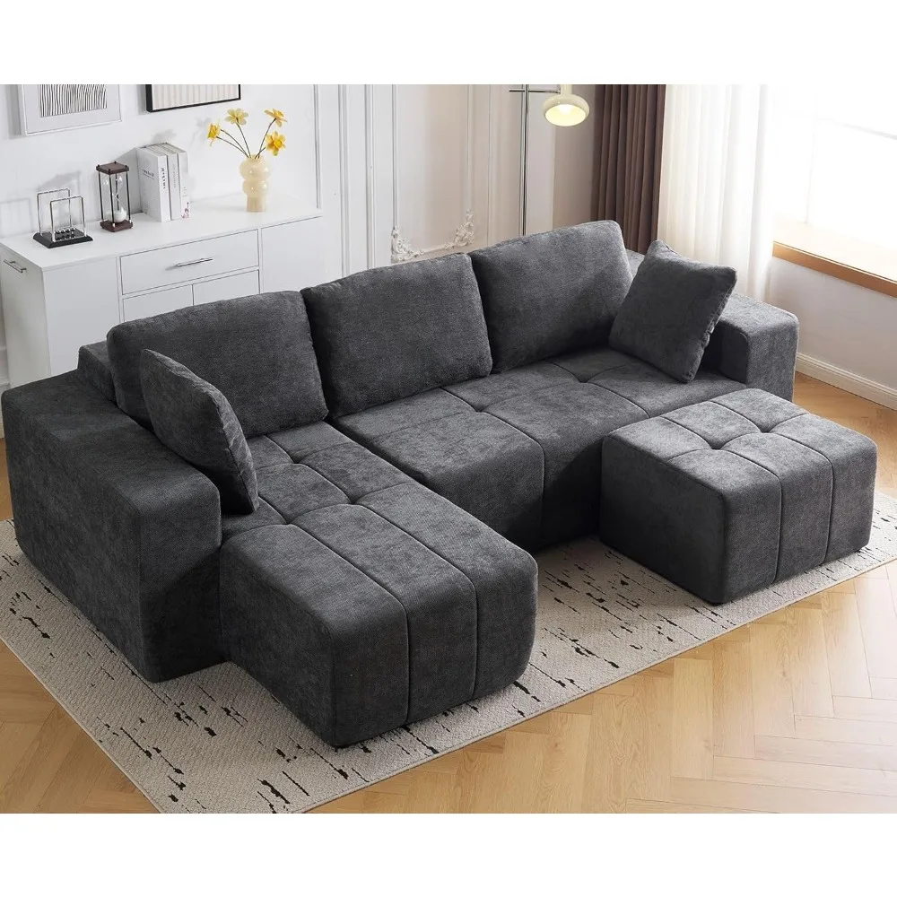 

Модульный секционный диван Cloud 105 дюймов, бескаркасные диваны из синели с глубоким сиденьем, обитый диван U-образной формы с шезлонгом, на заказ