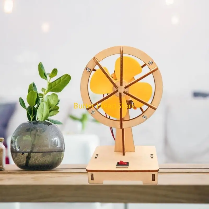 W89C Childrens Science Experiment Set With Wooden Electric Oscillating Fan for Physics Learning and Cognitive Development