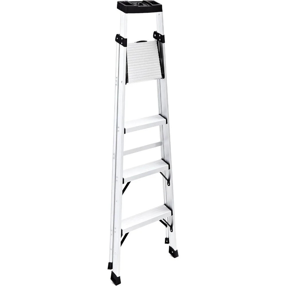 5.5 ft. Step Ladder, Aluminum Lightweight with Project Top, Silver, Tested to US Safety Standards, No Assembly Required