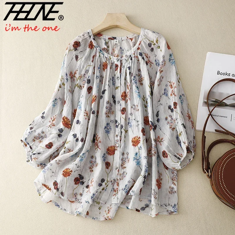 fashion woman blouse 2024 blusa mujer Casual camisas elegant and youth woman blouses cotton linen Autumn Winter Print flower