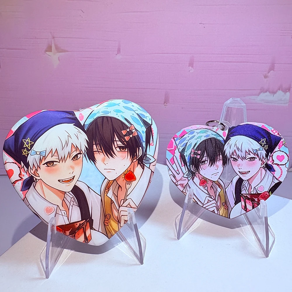 Anime o verão hikaru morreu tsujinaka yoshinori cosplay emblemas em forma de coração traje broches de folha de flandres cosplay prop presente de natal