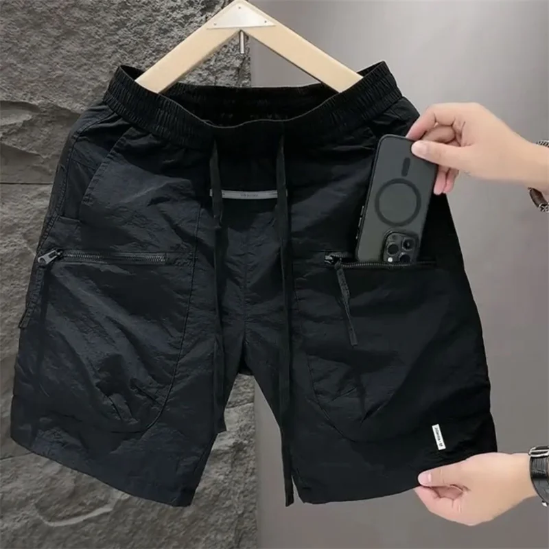 

Summer Men's Loose Fit Qui Dry Workwear orts Casual Beach Pants Five-Quarter Length ket Detail High Waist Straight Leg