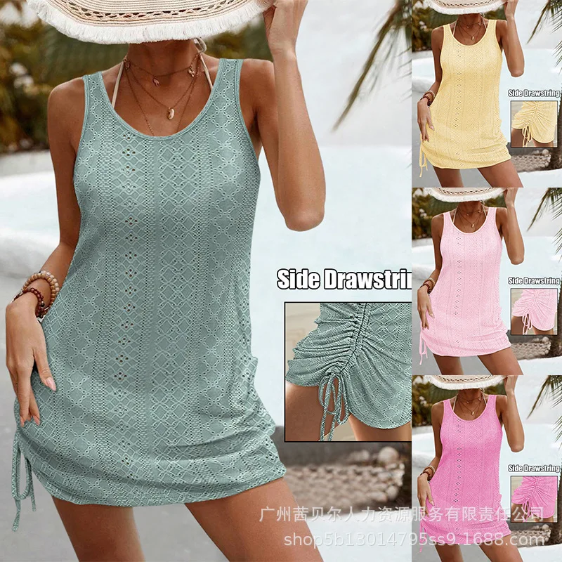 Femmes Sexy moulante évider sangle épaisse attaché détail dos nu Mini robe robe de vacances