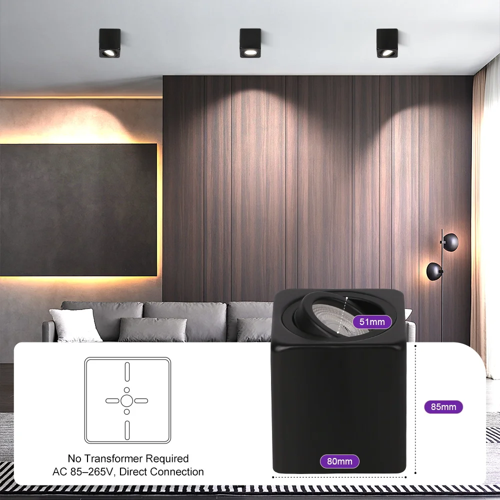 Surface-Mounted Downlight GU10 3 Colors Ceiling Lamp Adjust 30° Spot Lamp Replaceable Bulb LED Spotlight for Living Room Bedroom