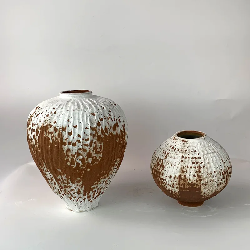 Modern clay pot vase kiln change frosted flower arranger model room ornament stoneware wabi wabi flower pot handicraft ornament