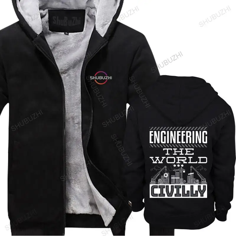 men winter warm hooded coat casul fashion hoody ENGINEERING THE WORLD CIVILLY unisex shubuzhi funny printing hoodies zipper