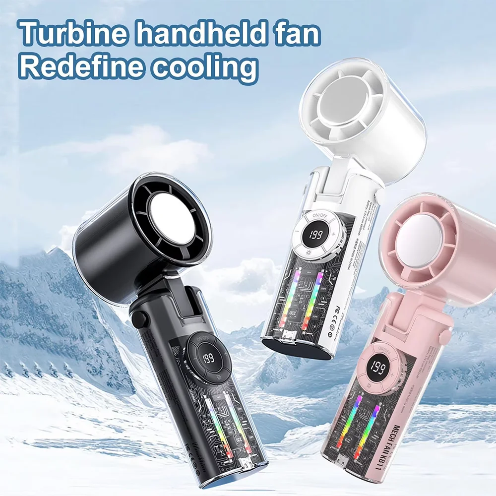 Mini Portable High-Speed Cooling Fan with LED Digital Display 4000mAh Handheld Ice Compression Fan for Home Office Travel