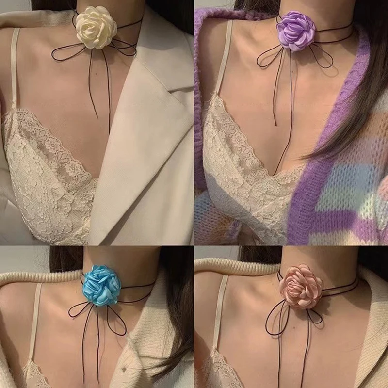 Romantic Gothic Necklace For Women Ladies Elegant Camellia Flower Adjustable Choker Wedding Party Jewelry