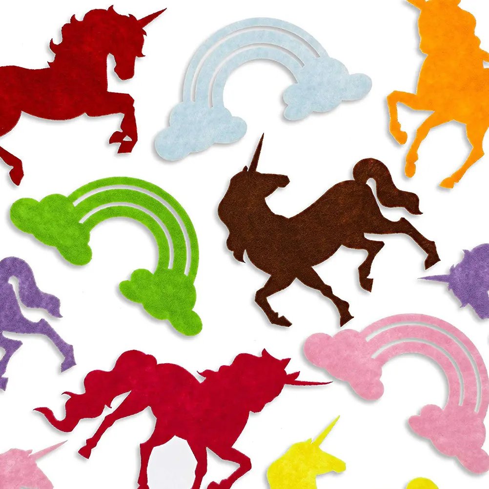 

100Pcs Cartoon Hanging Cutouts Felt Rainbow and Unicorn Shapes for DIY Sewing Glue Crafts Kids Imagination Development School