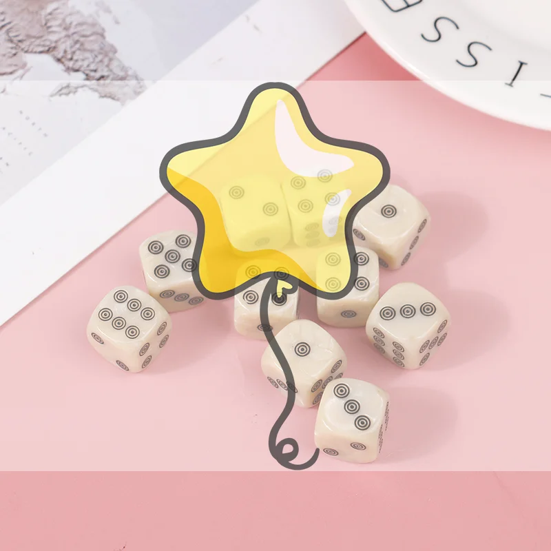 

10 шт., 6-сторонний набор кубиков с круглыми углами D6, 16 мм, акриловые игральные кости цвета слоновой кости для настольных игр, развлекательные кубики для вечеринок, аксессуары для маджонга