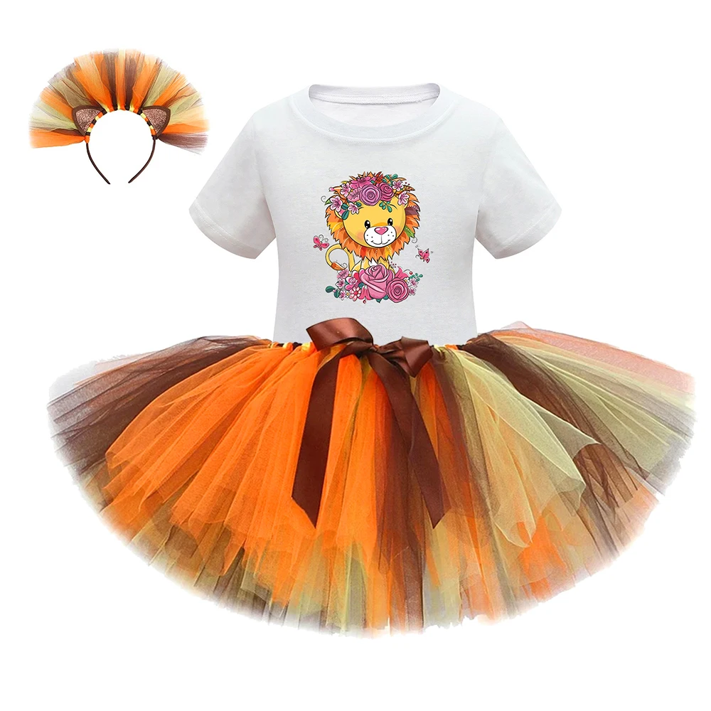 Bambini ragazze animale leone Tutu gonna t-shirt vestito per bambini festa di compleanno gonne di Tulle bambini costumi di natale con fiocco