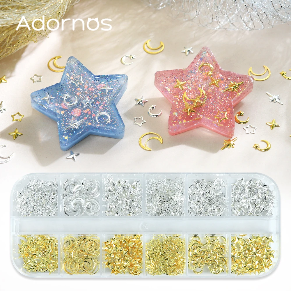 

Golden Silvery Moon Stars Resin Silicone Mold Filler Mixed Stars Moon Rivets Valentine Gift DIY Keychain Crafts Making Supplies